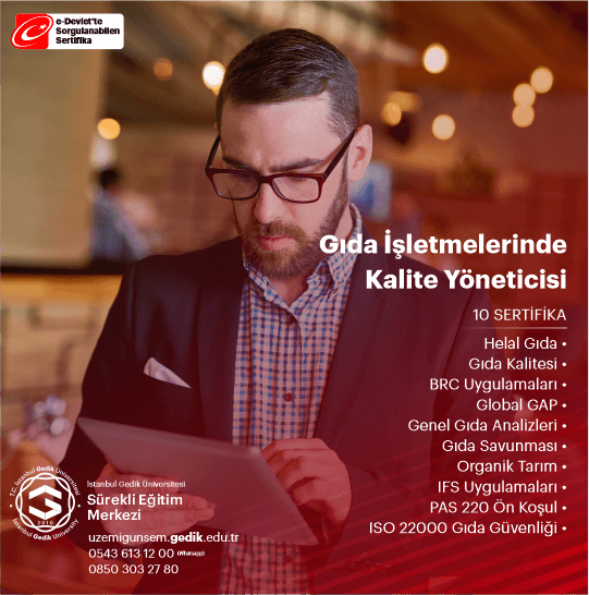 Gıda İşletmelerinde Kalite Yöneticisi (10) Sertifika